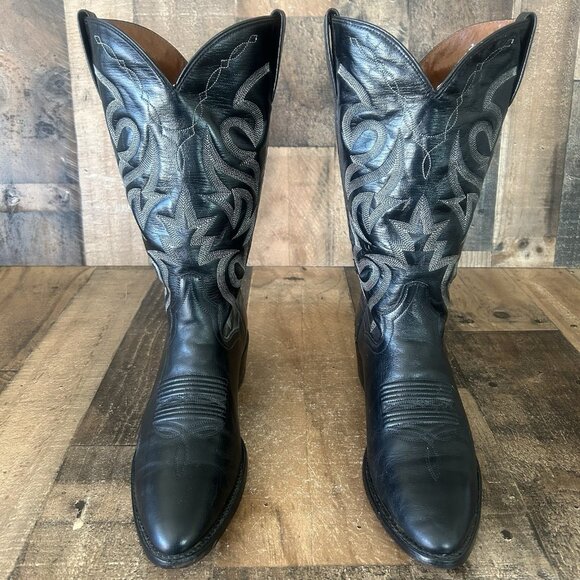 Dan Post 210 R Classic Black Western Cowboy Boots Mens 8 D - Picture 3 of 12